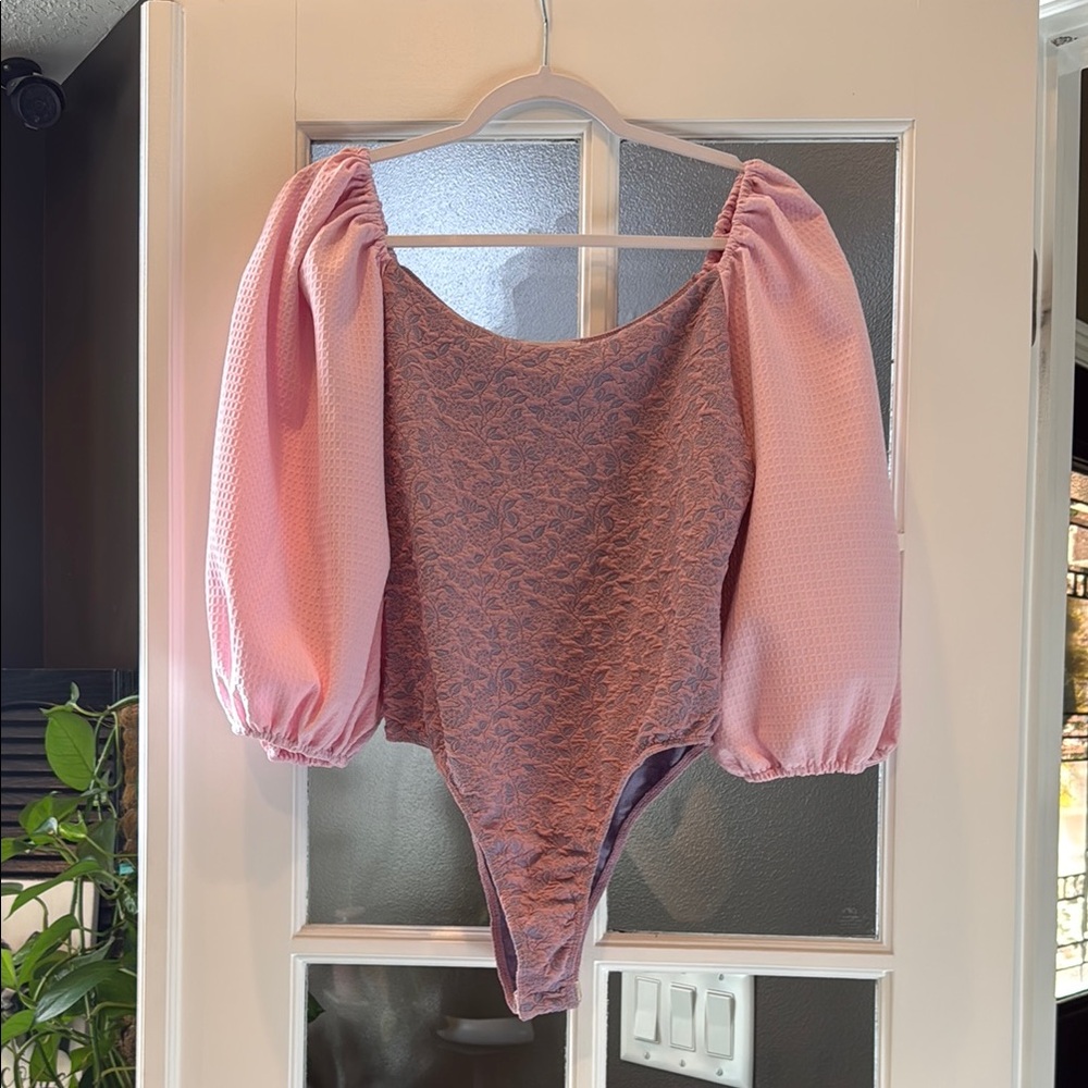 BUCKETLIST Pink Bodysuit with Puff Sleeves